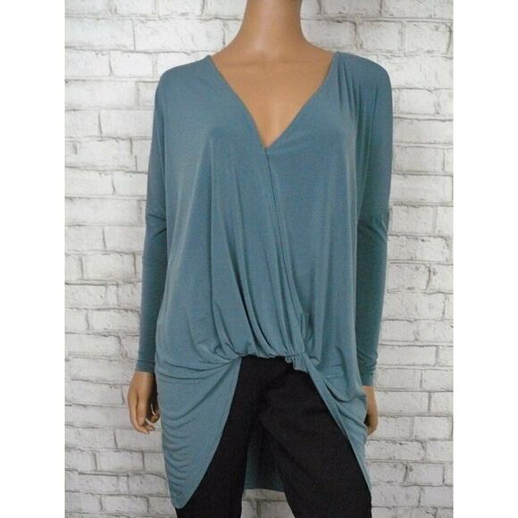 Noir Tops - $65 Noir Dusty Teal Twist Front High Low Hem Vneck Loose Fit Tunic Top XS NEW